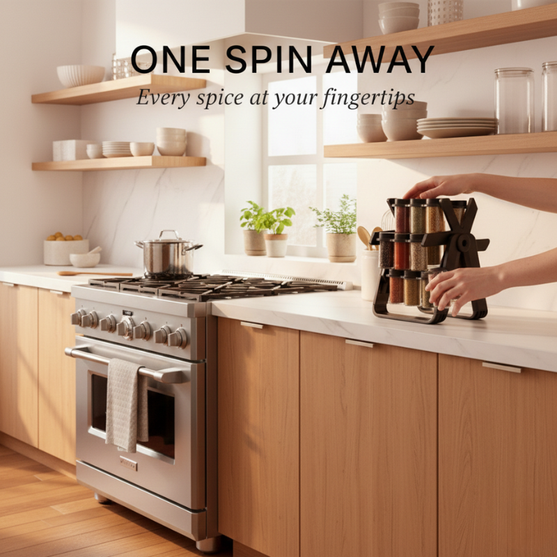 360 Rotating Spice Organizer with 18 Glass Jars