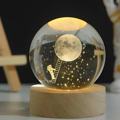 3D Crystal Globe Lamp with Warm LED Night Glow