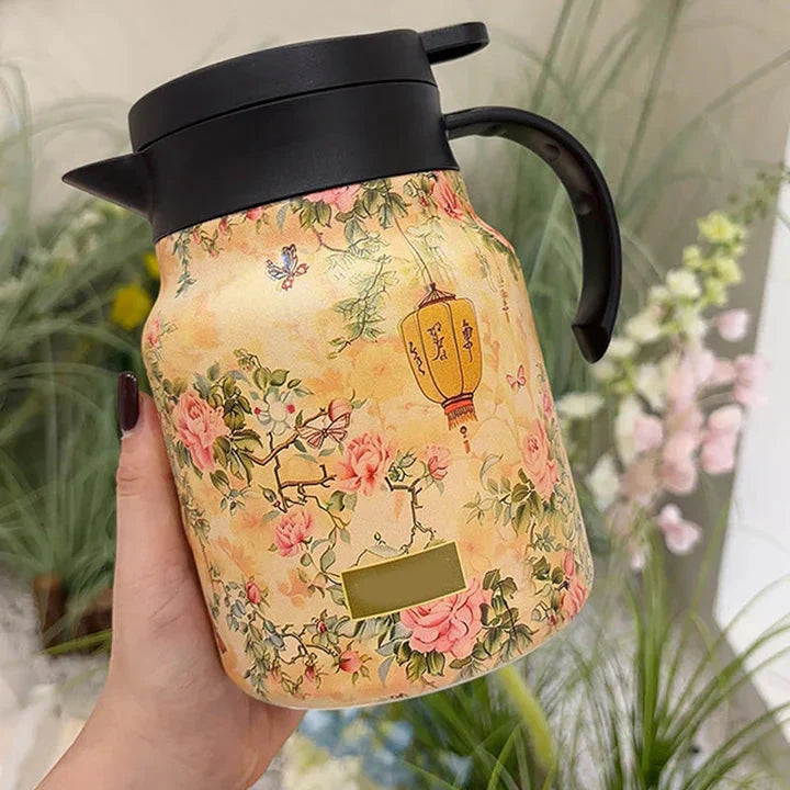1L Insulated Floral Jug - Stainless Steel Push-Button