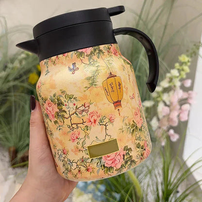 1L Insulated Floral Jug - Stainless Steel Push-Button