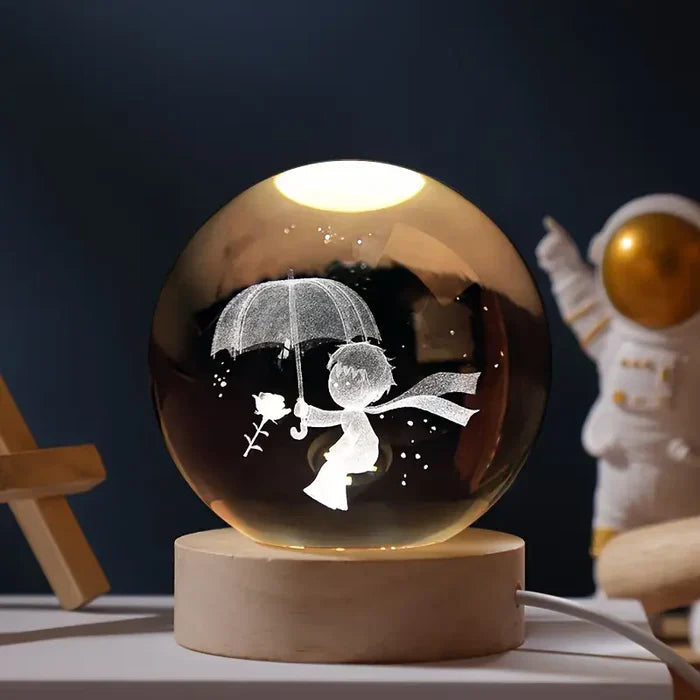 3D Crystal Globe Lamp with Warm LED Night Glow
