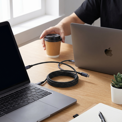 100W Fast Charging Magnetic Spiral Cable – Tangle-Free Design - lifestyle