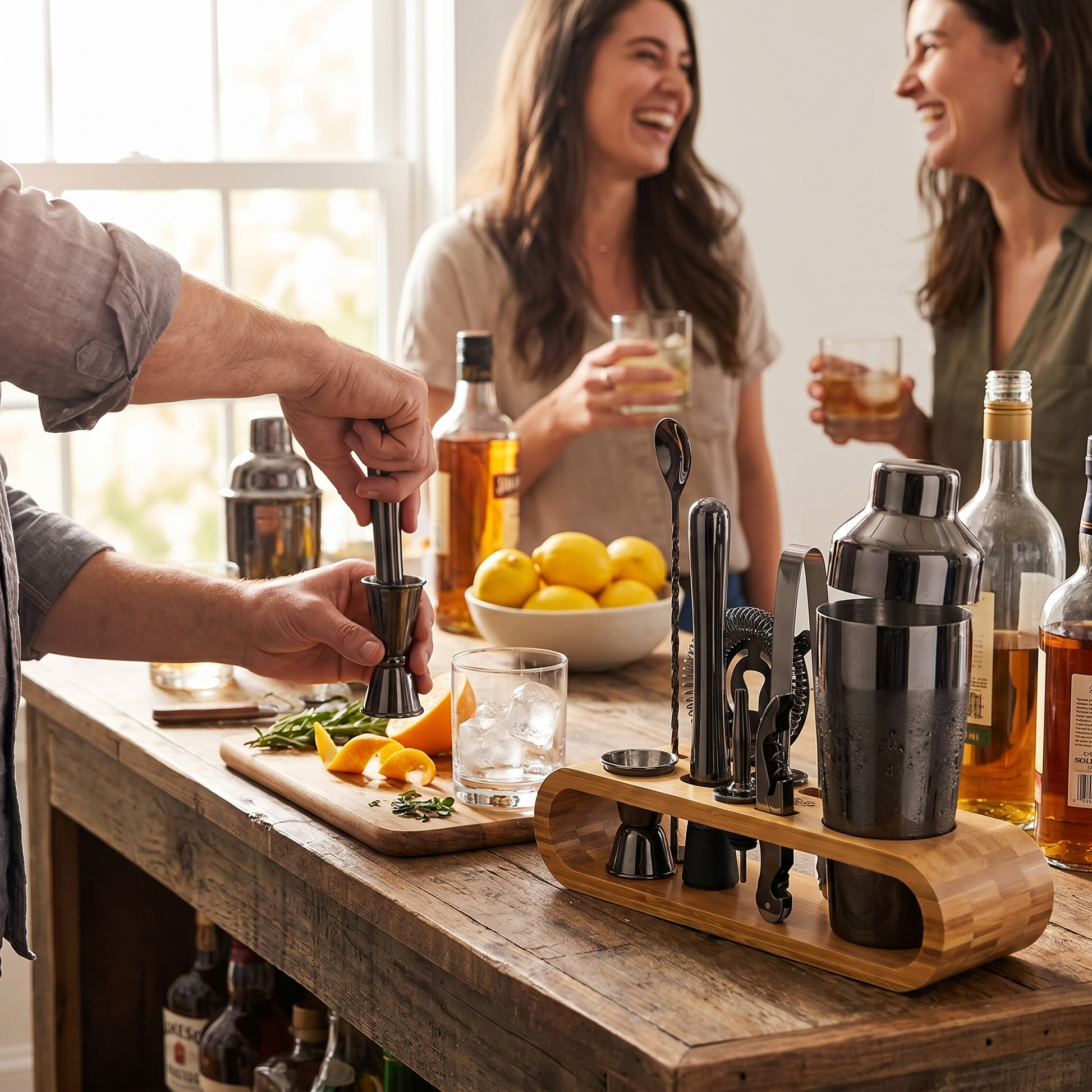 10-Piece Cocktail Set with Bamboo Stand | Bar Tools - lifestyle