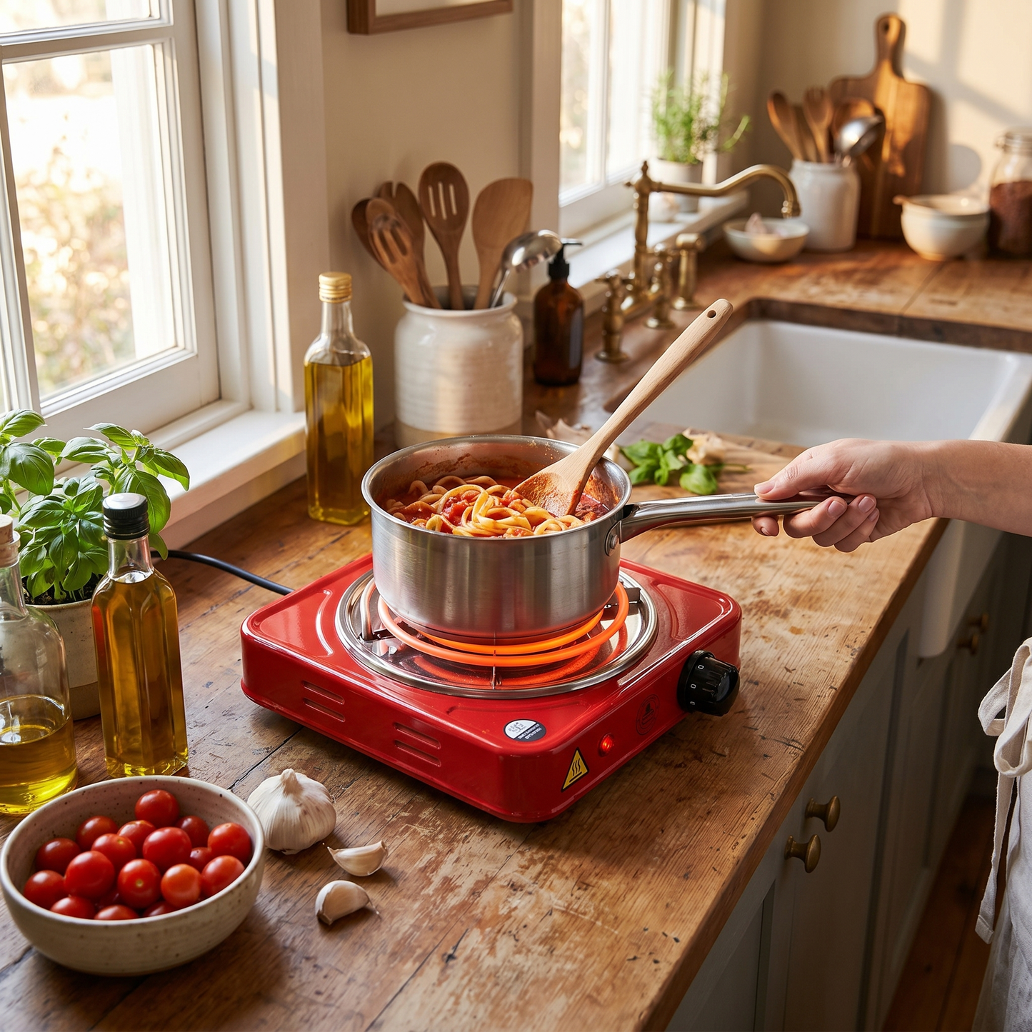 1000W Portable Electric Hot Plate for All Kitchen Needs - lifestyle