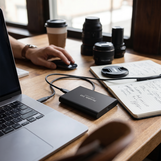 128GB External SSD | Fast Data Backup | USB-C Connection - lifestyle