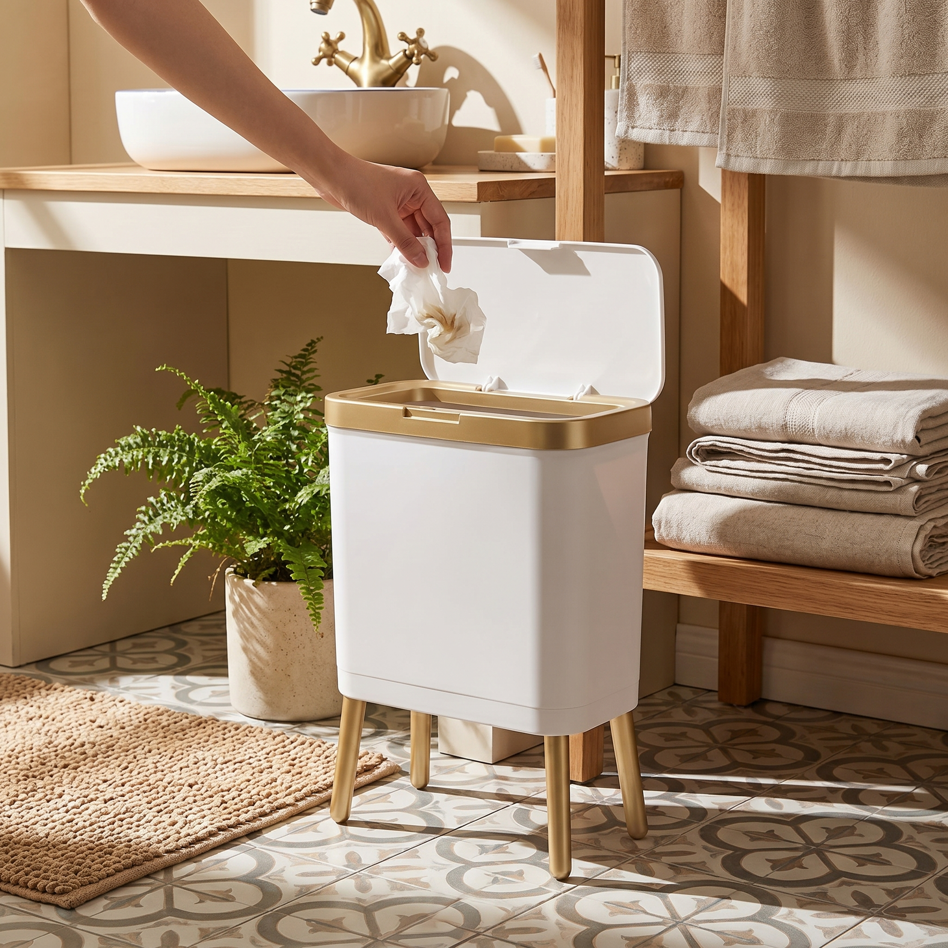 15L Indoor Waste Bin with Flip Lid and Elevated Base - lifestyle