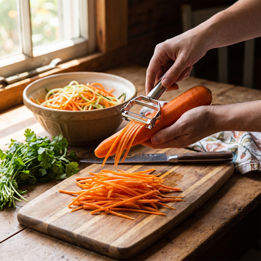 2-in-1 Vegetable Peeler with Julienne Blade – Stainless Steel Design - lifestyle