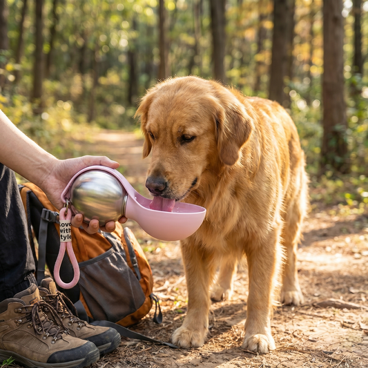 2-in-1 Travel Water Bottle for Dogs with Attached Silicone Bowl - lifestyle