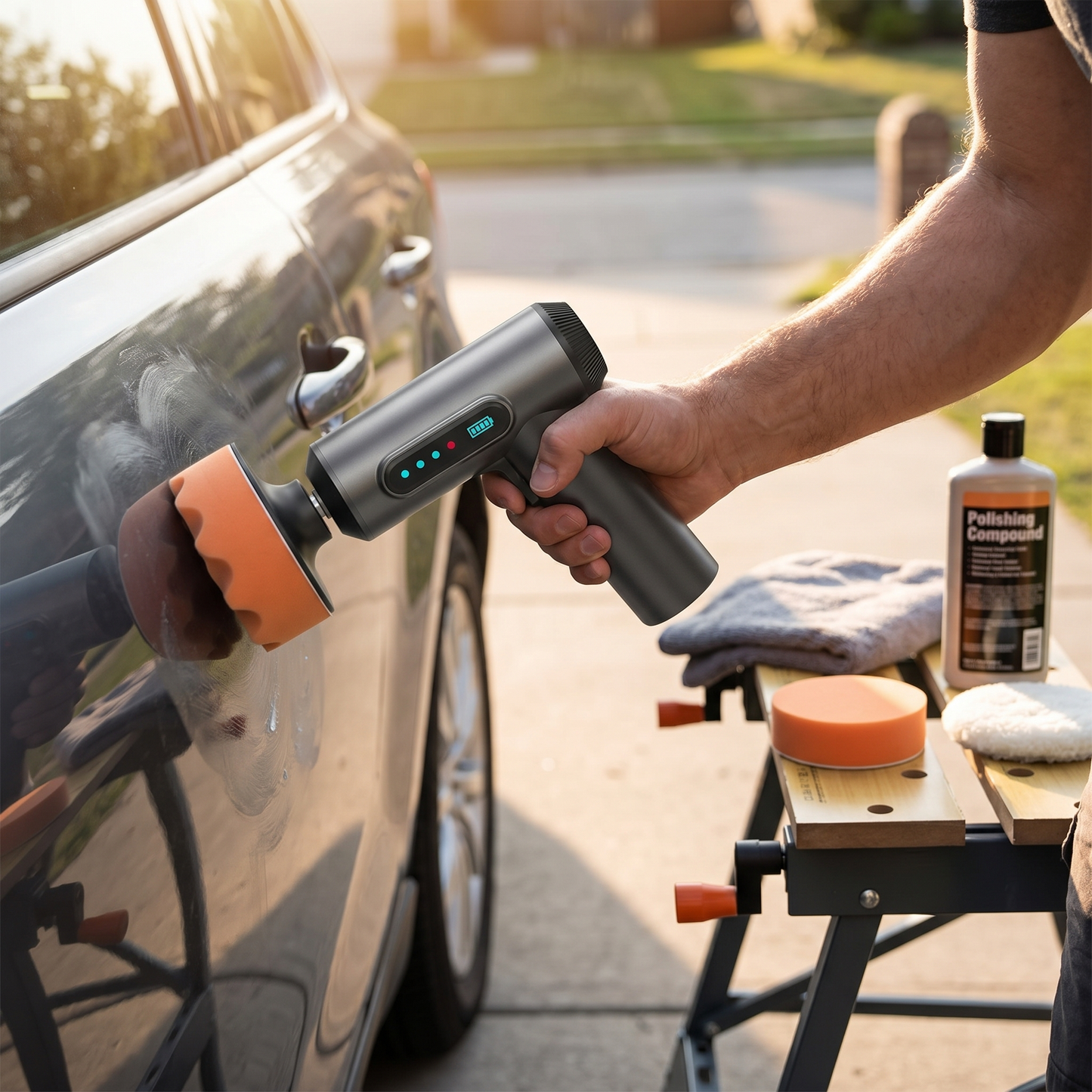 2000 RPM Cordless Polisher for Furniture and Automotive Use - lifestyle