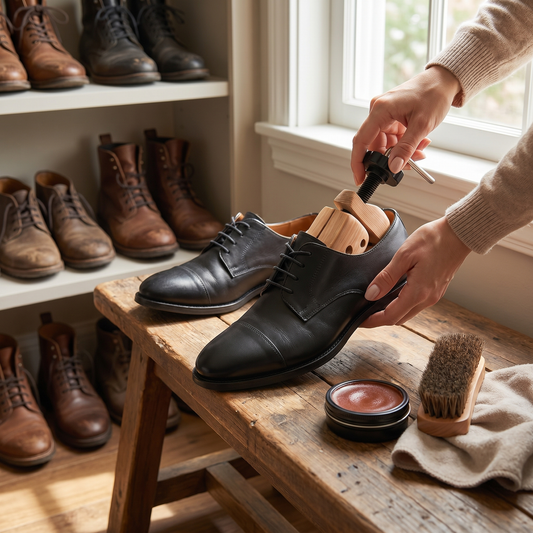 2-Way Stretch Wooden Shoe Trees with Ball Support - lifestyle