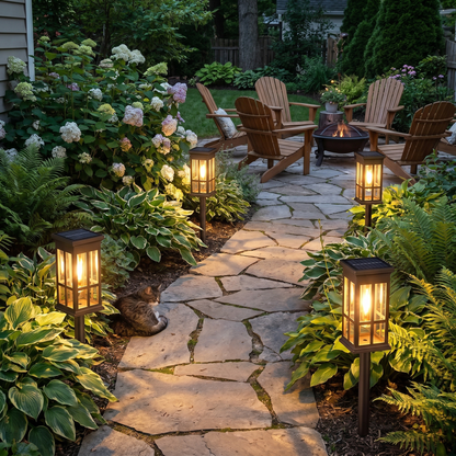 2-Pack LED Lantern Style Solar Pathway Lights – Filament Appearance - lifestyle