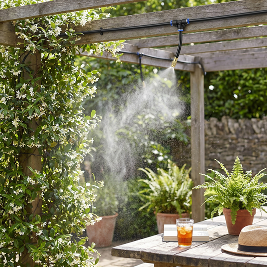 20 Meter Garden Misting System – Patio Cooling & Irrigation with 20 Brass Jets - lifestyle
