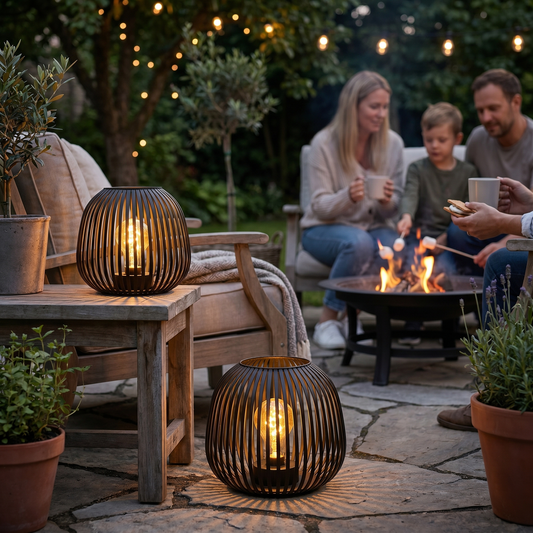 20 cm Metal Lantern – Solar Powered with Automatic Warm White Illumination - lifestyle