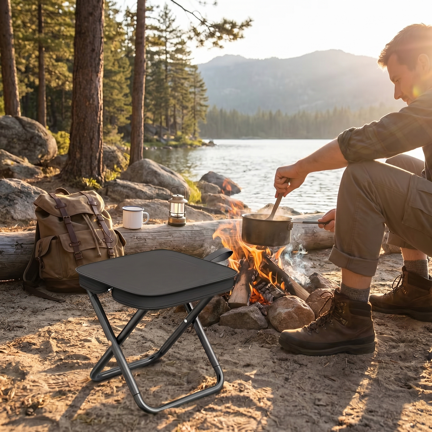 2-in-1 Outdoor Backpack with Built-in Seat for Hiking - lifestyle