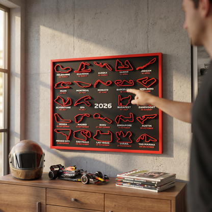 2026 Formula Racing Track Art Calendar with Stand - lifestyle