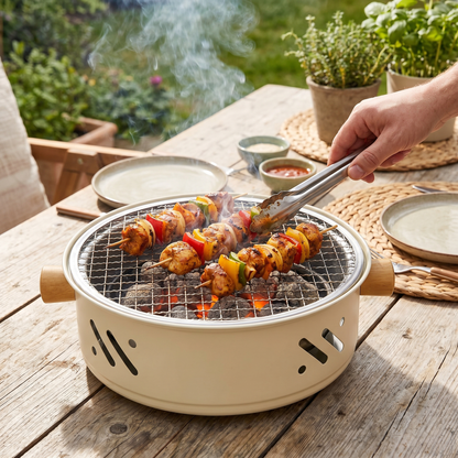 28 cm Charcoal Grill with Wooden Handles for Outdoor Use - lifestyle