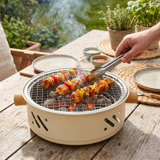 28 cm Charcoal Grill with Wooden Handles for Outdoor Use - lifestyle