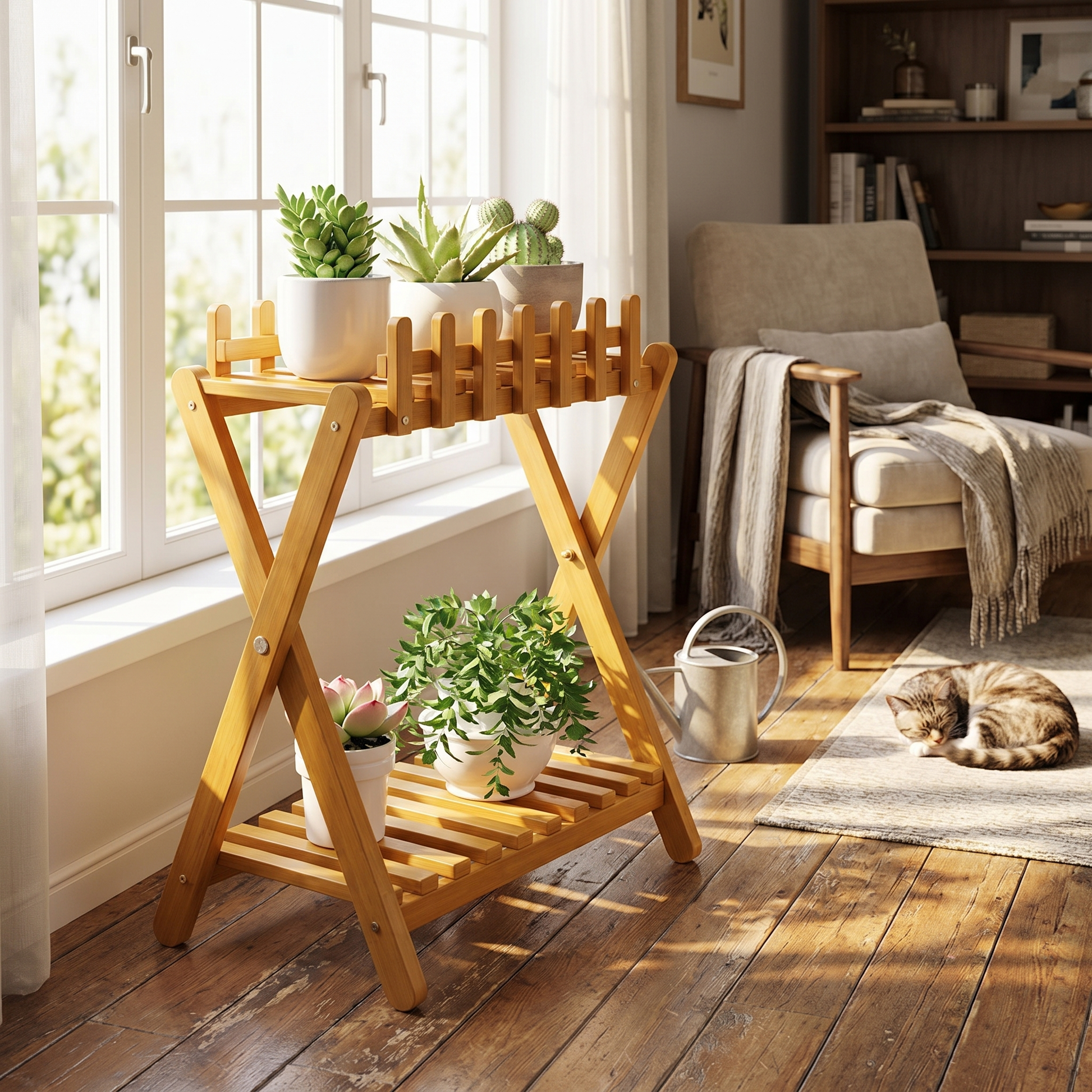 2-Tier Bamboo Plant Stand – Decorative Fencing in 3 Sizes - lifestyle