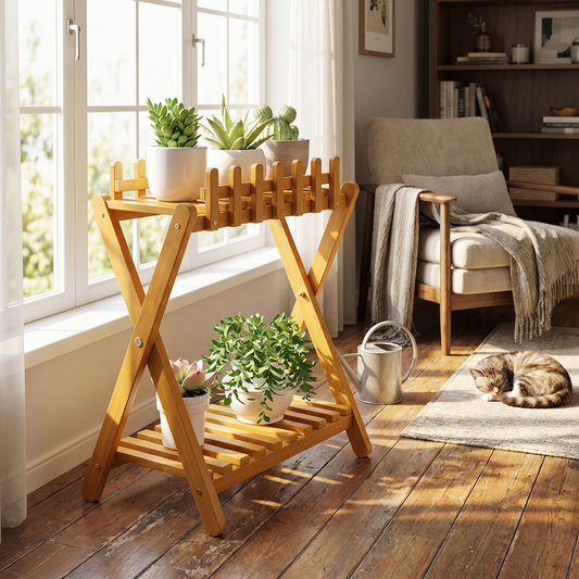 2-Tier Bamboo Plant Stand – Decorative Fencing in 3 Sizes - lifestyle