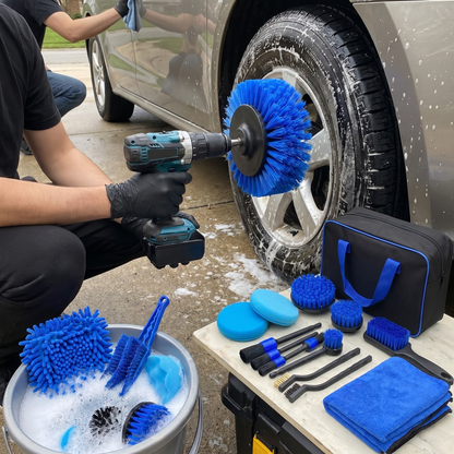 28-Piece Brush Set for Automatic Car Washing with Drill Attachments and Bag - lifestyle