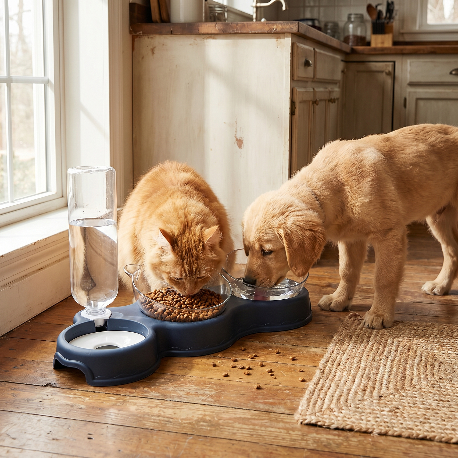 3-in-1 Pet Feeding Station with Automatic Water Dispenser for Cats and Dogs - lifestyle