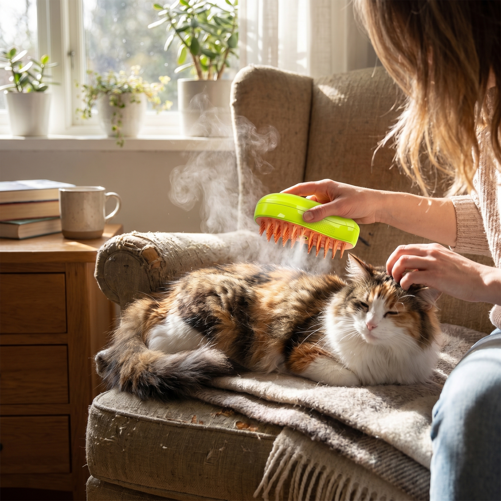 3-in-1 Cat Grooming Brush with Steam – Coat Care and Massage - lifestyle
