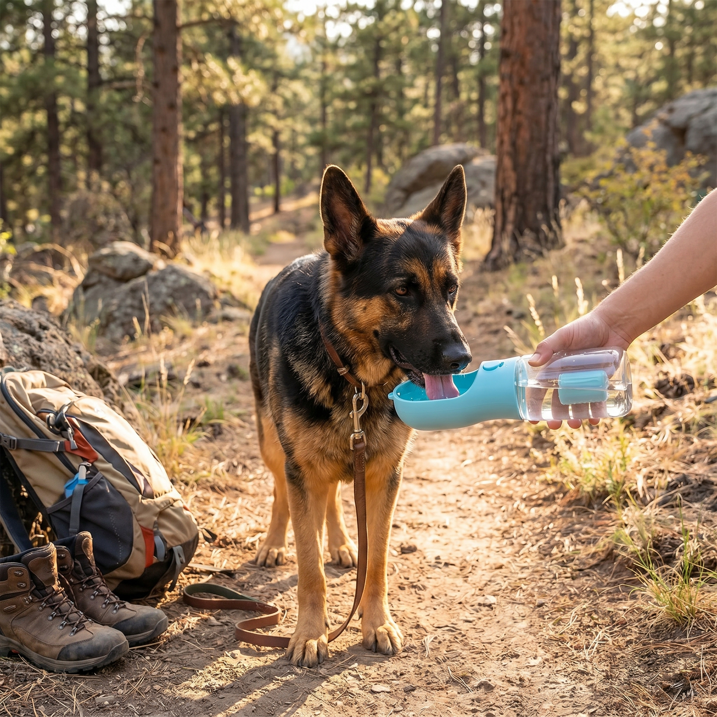 3-in-1 Pet Water Bottle with Food Storage and Waste Bag Dispenser - lifestyle