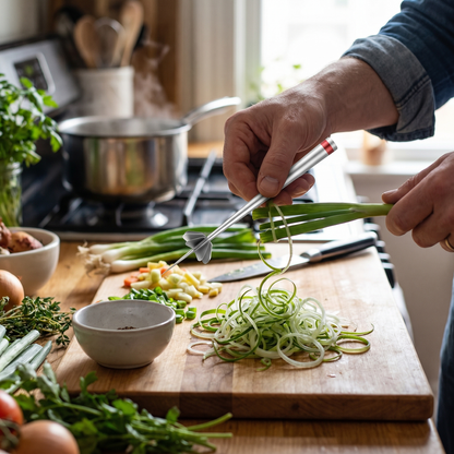 360-Degree Stainless Steel Spiral Cutter for Even Vegetable and Herb Strips - lifestyle