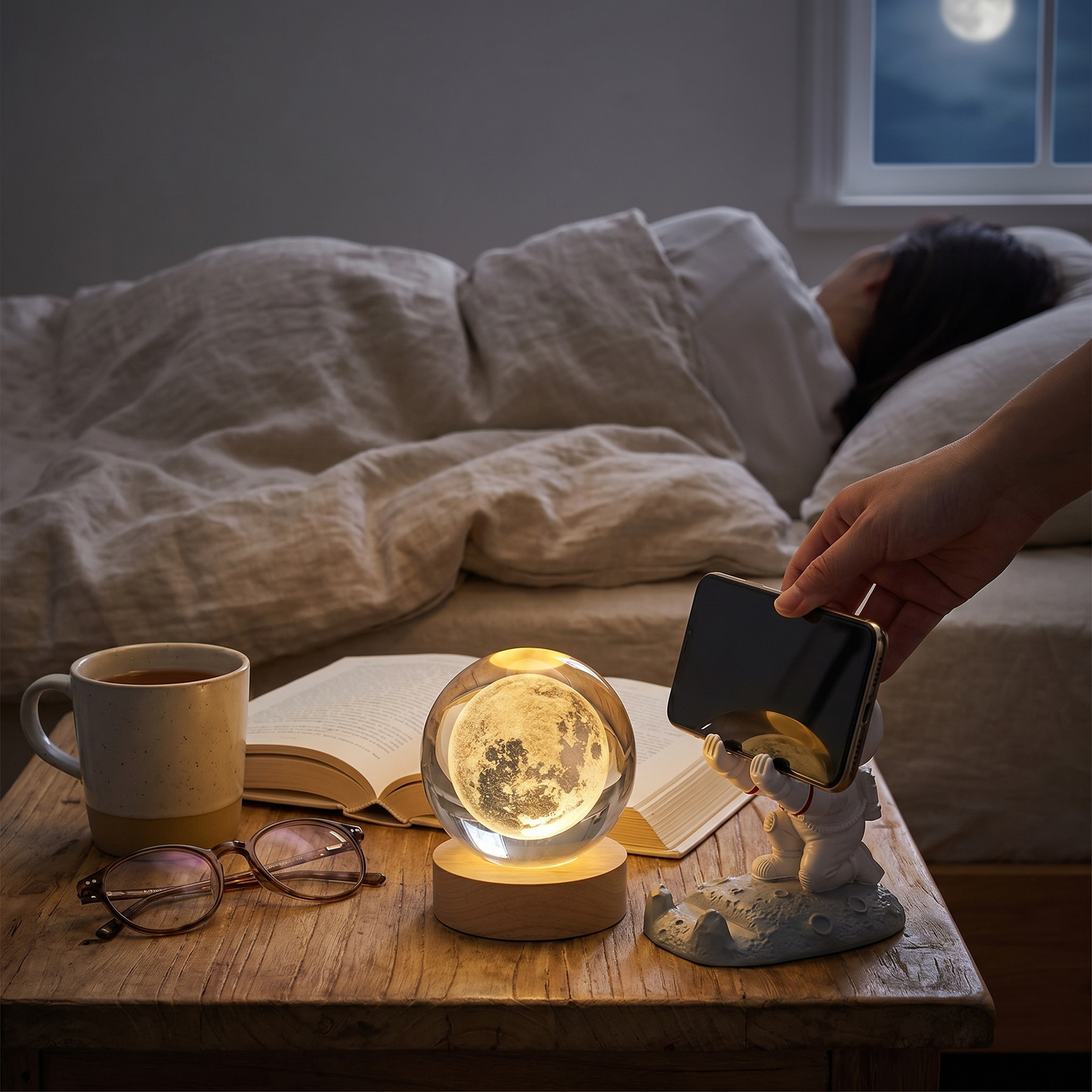 3D Carved Crystal Globe Lamp – Gentle LED Night Glow - lifestyle