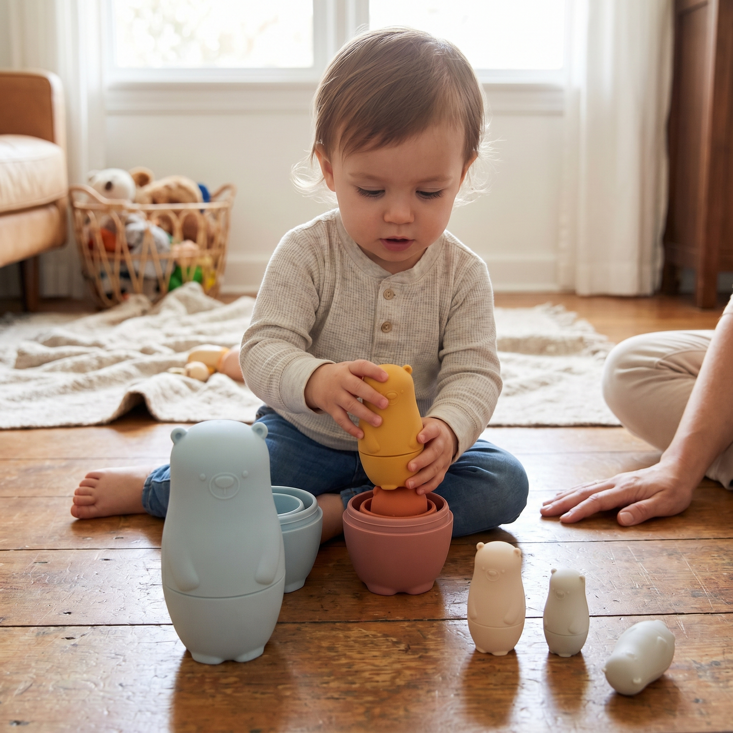 4-Piece Interlocking Silicone Stacking Toys for Infants - lifestyle
