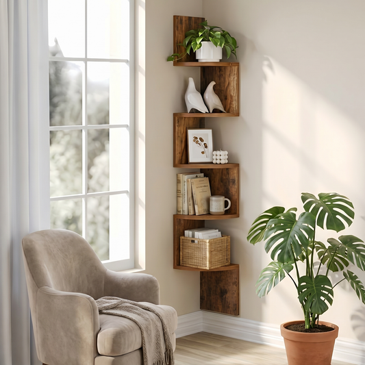 5-Tier Corner Shelf | Zigzag Design for Space-Saving Use - lifestyle