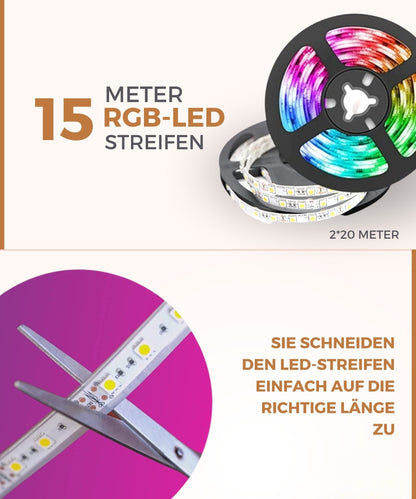 15m Smart LED Light Strip with App & Remote